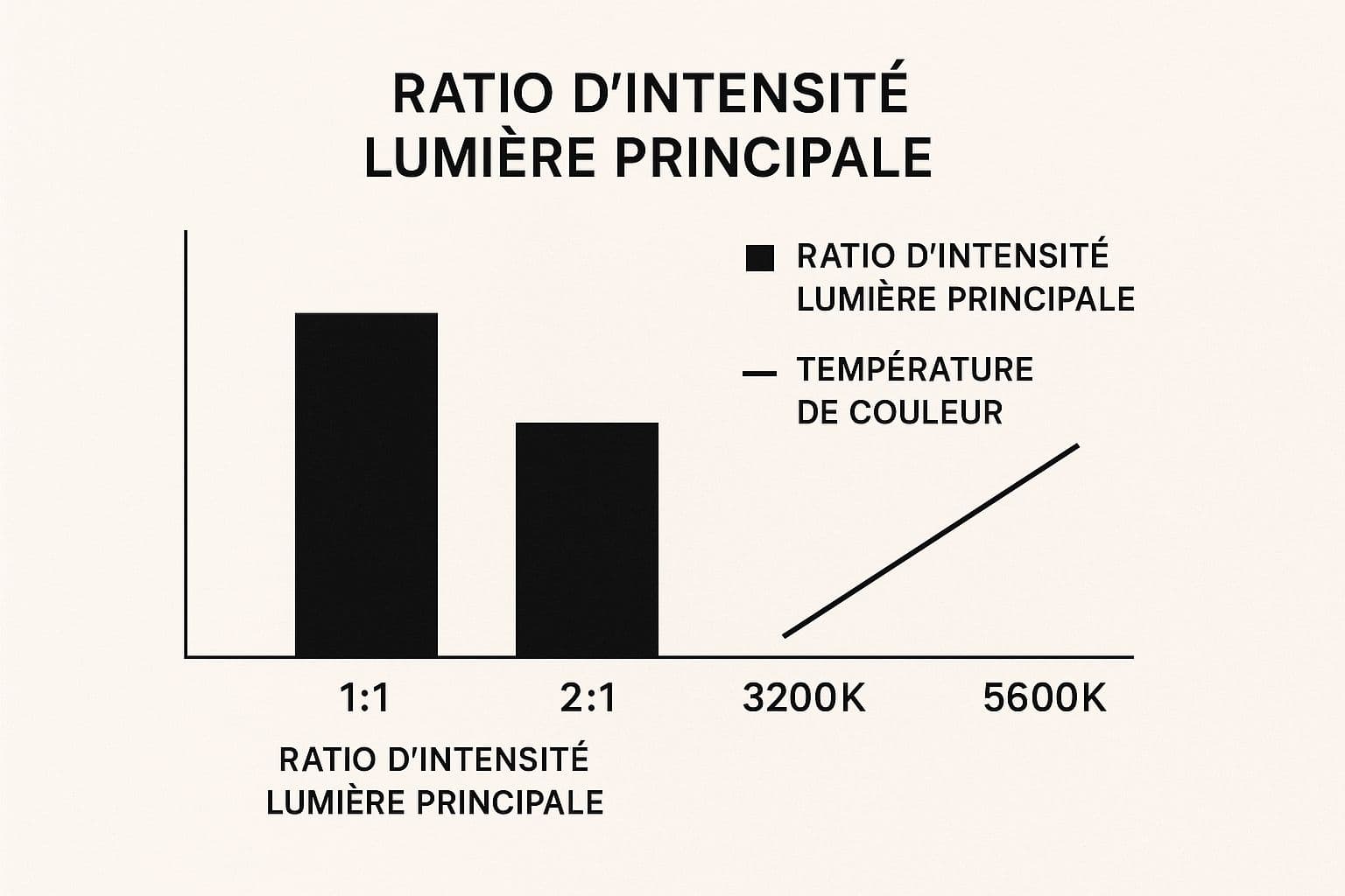 Infographie comparant le ratio d'intensité lumineuse et la température de couleur pour l'éclairage photo portrait.